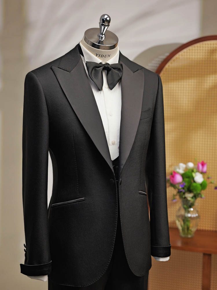 Black Satin Peak Lapel Tuxedo — produced by JINGTANG