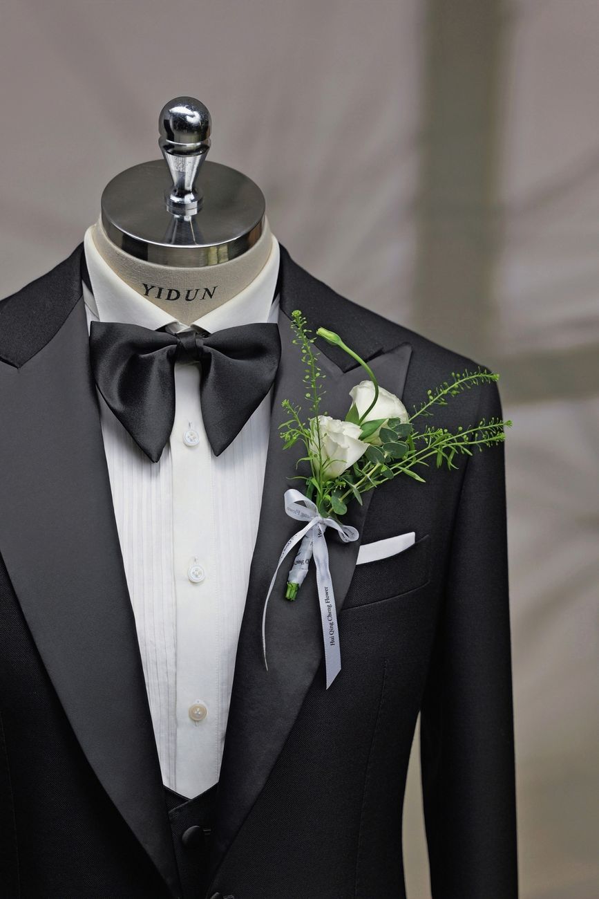 Black Satin Peak Lapel Tuxedo — view 1 of 10