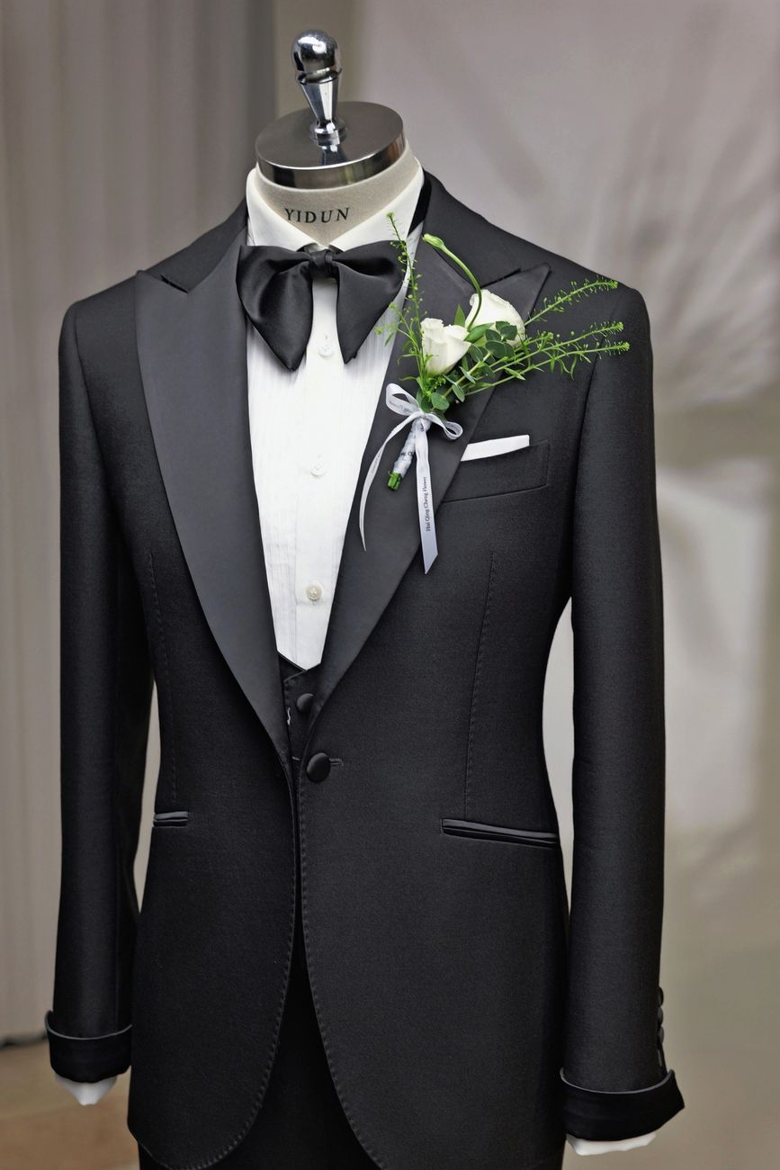Black Satin Peak Lapel Tuxedo — view 2 of 10